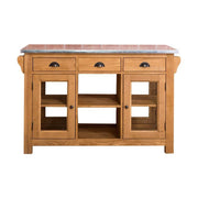 Country stílusú konyhasziget cinklap borítással. A tárolásról hat fiók, két üveges és egy nyitott tároló gondoskodik. Szine: natúr.