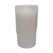 Rusztikus, időzíthető oszlopgyertya pislákoló LED lánggal és valódi fehér színű viasztesttel.