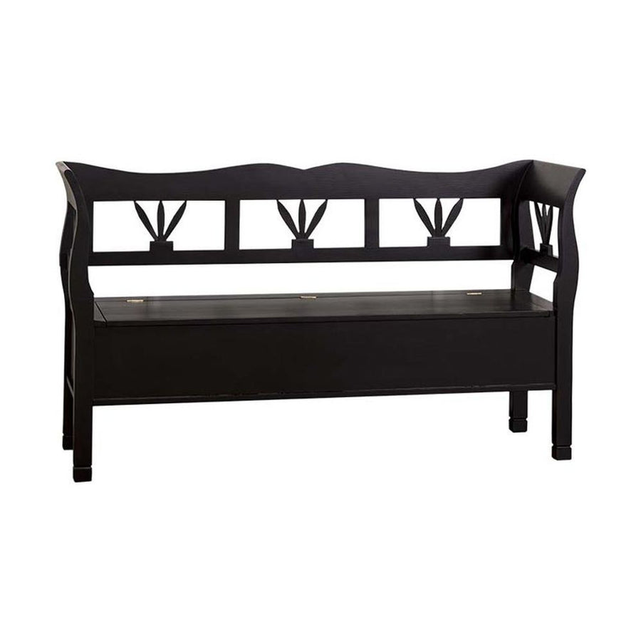 Dekoratív, tömör fenyőfából készült fenyőfa lóca, felnyitható fedlappal. Fekete színű.