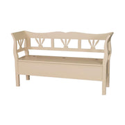 Dekoratív, tömör fenyőfából készült fenyőfa lóca, felnyitható fedlappal. Krémszínű.