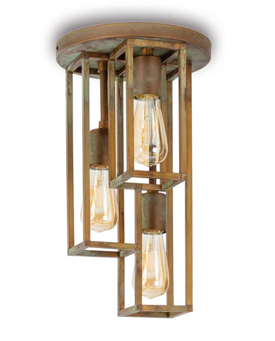 Industrial stílusú, antikotl sárgaréz színű, réz mennyezeti lámpa.