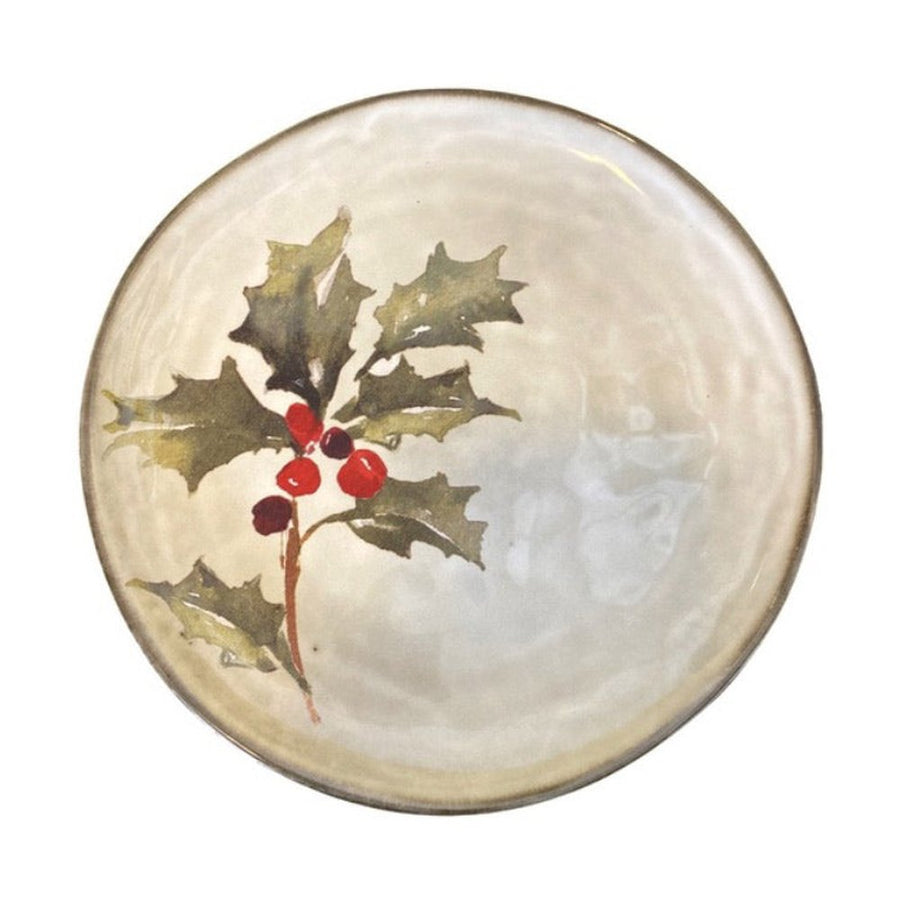 Skandináv stílusú, kézműves kerámia desszerttányér magyal díszítéssel.