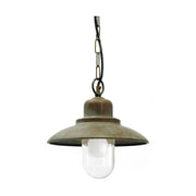 Loft stílusú, antikolt sárgaréz színű réz függeszték áttetsző üvegbúrával.