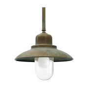 Loft stílusú, antikolt sárgaréz színű réz függeszték átlátszó üvegbúrával.