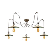 Loft stílusú, antikolt sárgaréz színű, öt lámpás réz függeszték