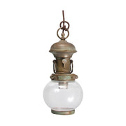 Vintage stílusú, antikolt sárgaréz színű, öt lámpából álló függeszték sárgarézből és üvegből