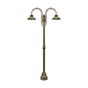 Vintage stílusú, antikolt sárgaréz színű, kandeláber két lámpával átlátszó üvegbúrával.