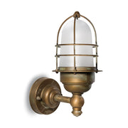 Industrial stílusú, antikolt sárgaréz színű, réz falikar opál üvegbúrával.