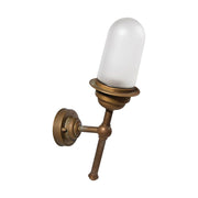 Industrial stílusú, antikolt sárgaréz színű, réz falikar opál üvegbúrával.