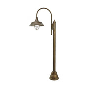 Vintage stílusú, rézből készült, 155 cm magas kandeláber üvegbúrával