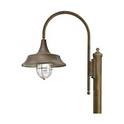 Vintage stílusú, rézből készült, 155 cm magas kandeláber üvegbúrával