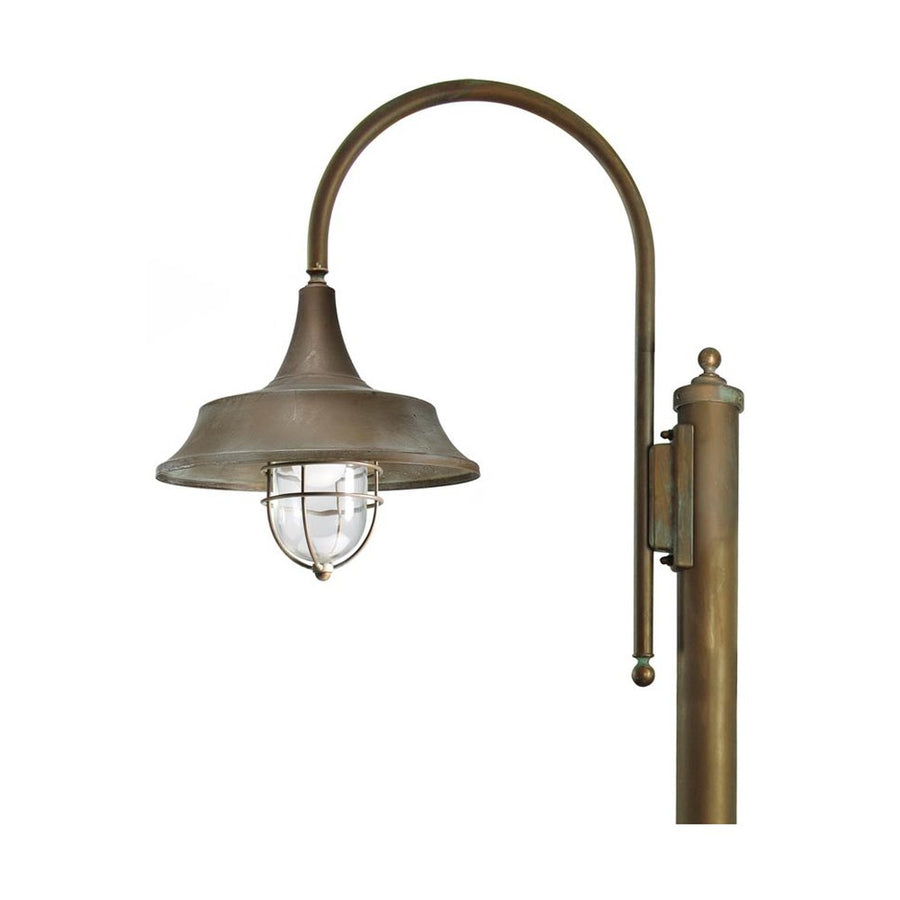 Vintage stílusú, rézből készült, 155 cm magas kandeláber üvegbúrával