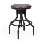 Industrial stílusú, állítható magasságú bárszék/hokedli, vas testtel és mangófa ülőfelülettel.