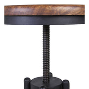 Industrial stílusú, állítható magasságú bárszék/hokedli, vas testtel és mangófa ülőfelülettel.