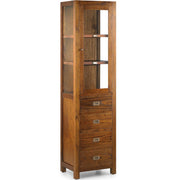 Loft stílusú, mindifából készült vitrines tárolószekrény négy fiókkal.