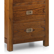 Loft stílusú, mindifából készült vitrines tárolószekrény fiók részlete.