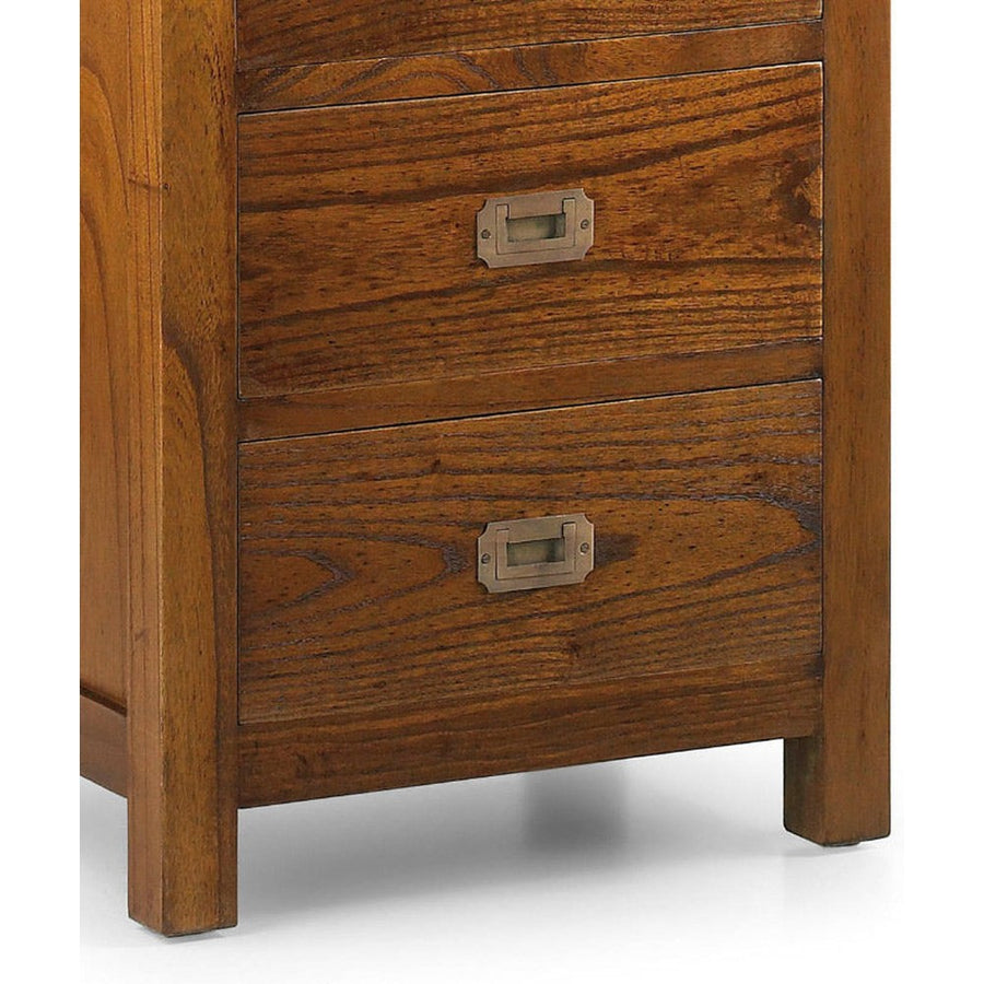 Loft stílusú, mindifából készült vitrines tárolószekrény fiók részlete.