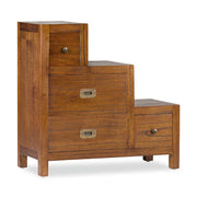 Loft stílusú, mindifából készült, lépcsőzetes fiókos komód (bal odali).