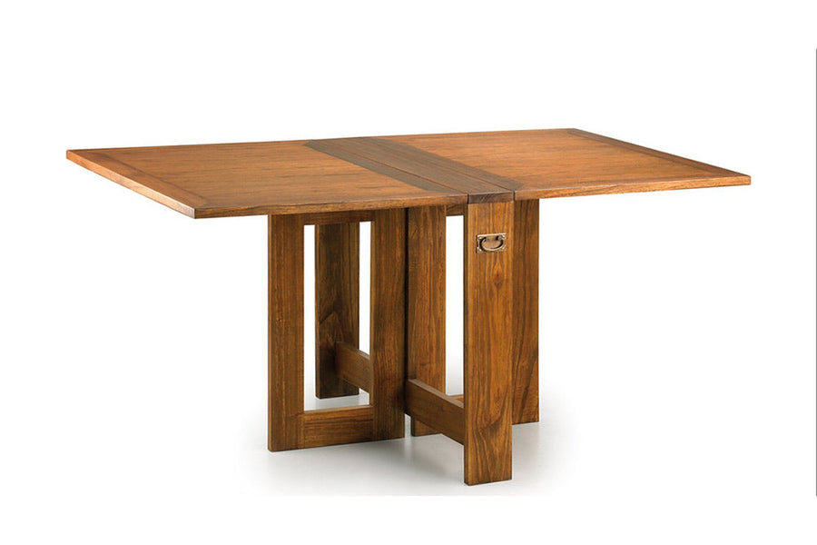 Loft stílusú, natúr szinű, mindifából készült összehajtható étkezőasztal.