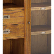 Loft stílusú, mindifából készült vitrines tároló két nyitott polccal, két fiókkal és üveges tárolóval.