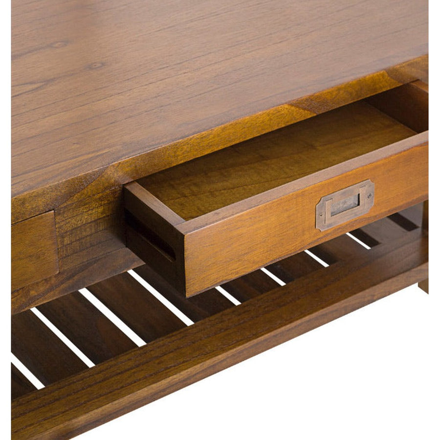 Loft stílusú, mindifából készült dohányzóasztal fiók részlete.