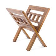 Loft stílusú, mindifából készült X alakú újságtartó.