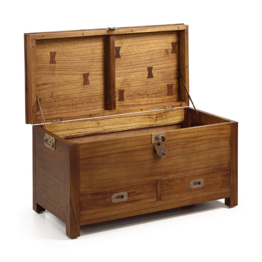 Loft stílusú, mindifából készült fa láda felnyitva.