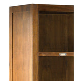 Loft stílusú, mindifából készült, modern formavilágú vitrines tárolószekrény polc részlete.