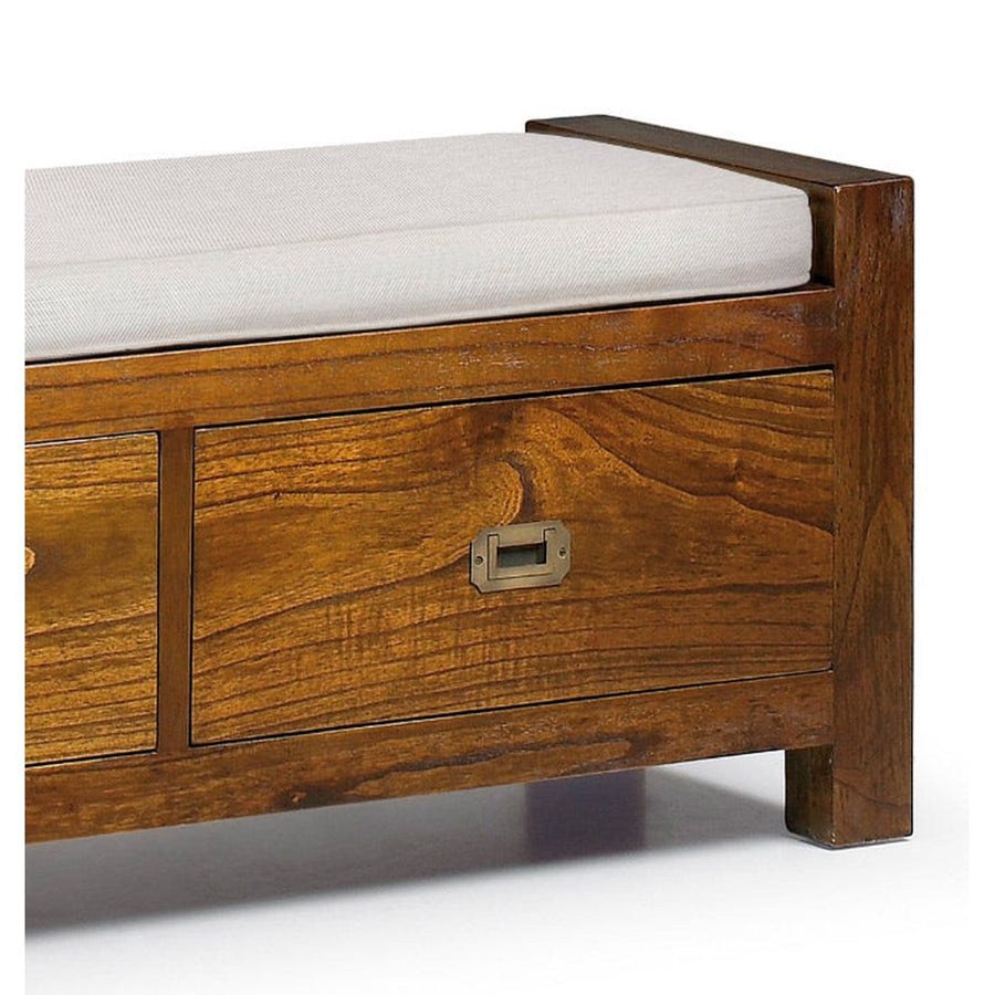 Loft stílusú, mindifából készült pad törtfehér színű ülőpárnával.