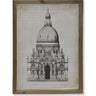 A velencei Santa Maria Della Salute bazilka metszetrajzának fotóprintje üvegezett antikolt felületű fa képkeretben
