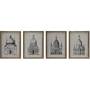 A velencei Santa Maria Della Salute bazilka metszetrajzának fotóprintje üvegezett antikolt felületű fa képkeretben