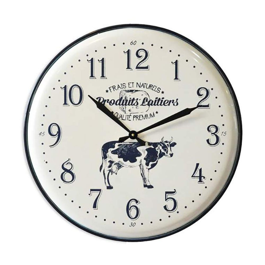 Country stílusú, tehén motívumos, nagyméretű fém falióra