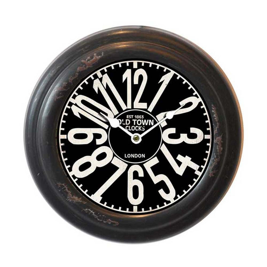 Vintage illetve loft stílusú, antikolt fém felületű falióra London felirattal