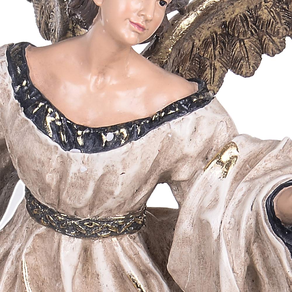 Barokkos megjelenésű, óriás méretű, 65,5 cm magas, antikolt felületű karácsonyi angyal figura óarany szárnyakkal,