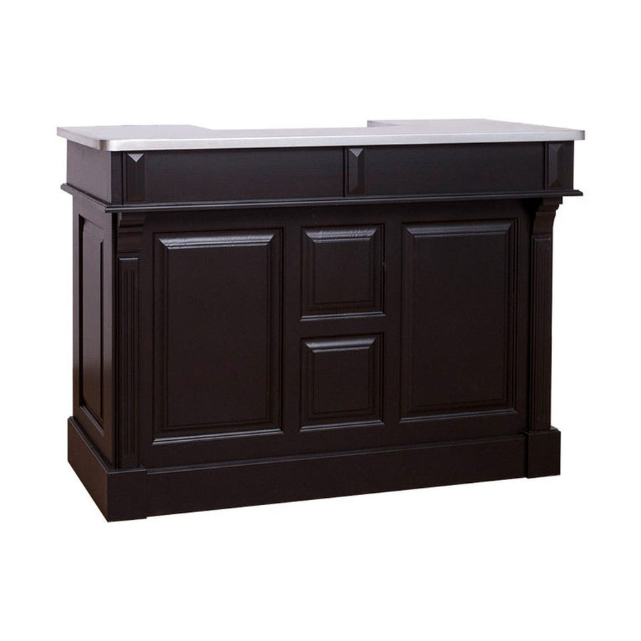 Tömör fenyőfából készült, fekete színű dekoratív bárpult cink fedalappal.