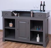 Tömör fenyőfából készült, szürke színű dekoratív bárpult cink fedalappal.