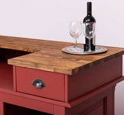 Részletkép a Fenyőfa bárpult pultfelületéről. Színe: piros és natúr.