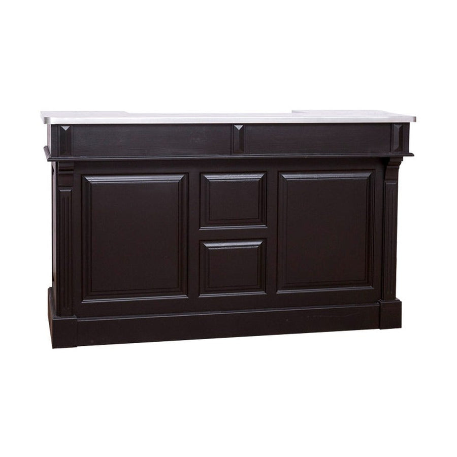 Tömör fenyőfából készült, fekete színű dekoratív bárpult cink fedalappal.