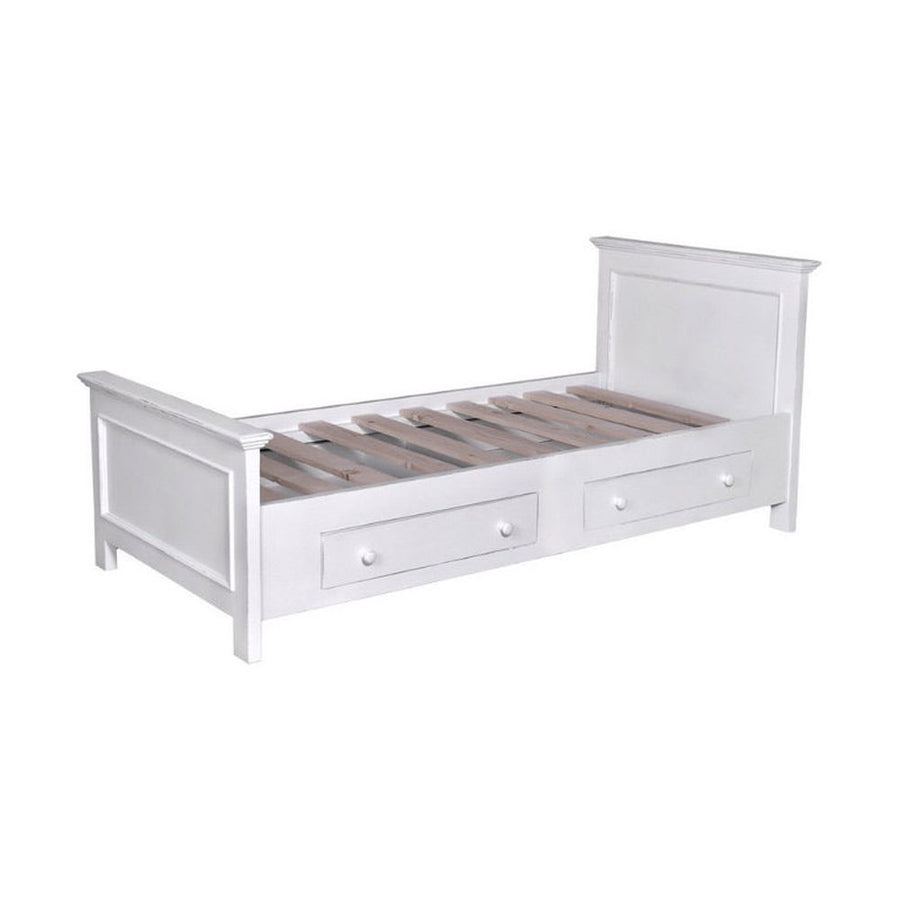 90 x 200 centiméteres, fenyőfából készült ágykeret. Festett, antikol fehér színű.