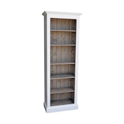 Fehér és szürkésbarna színű klasszikus stílusú könyvszekrény öt polccal.