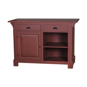 Fenyőfa bárpult dekoratív, kazettás jellegű dekorációval. Színe: bordó.