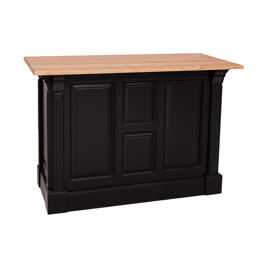 Fenyőfából készült, fekete színű bárpult natúr színű tölgyfa fedlappal.