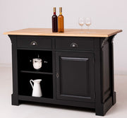 Fenyőfából készült, fekete színű bárpult natúr színű tölgyfa fedlappal.