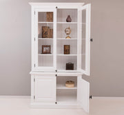 Fenyőfából készült vitrines könyvszekrény. Festett, fehér.