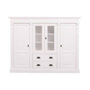 Fenyőfából készült vitrines könyvszekrény. Festett, fehér színű.