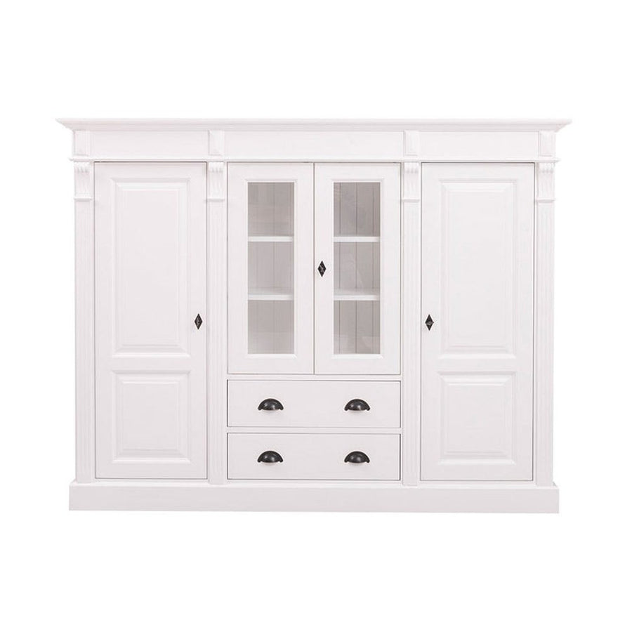 Fenyőfából készült vitrines könyvszekrény. Festett, fehér színű.