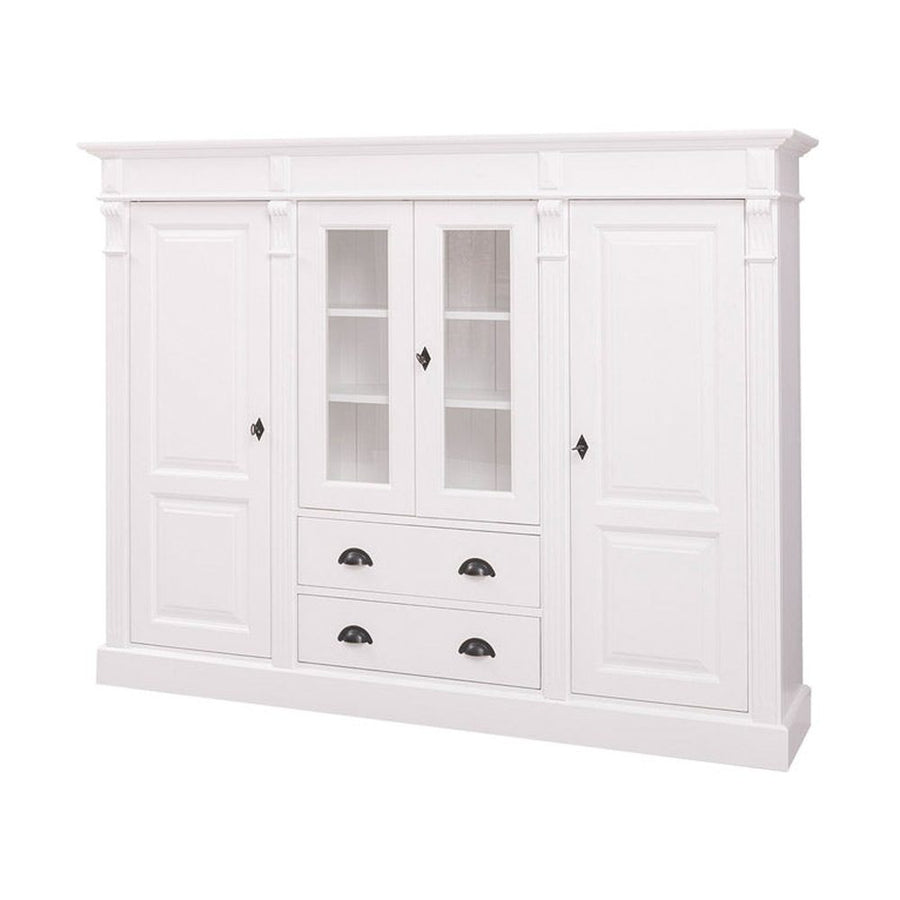 Fenyőfából készült vitrines könyvszekrény. Festett, fehér színű.