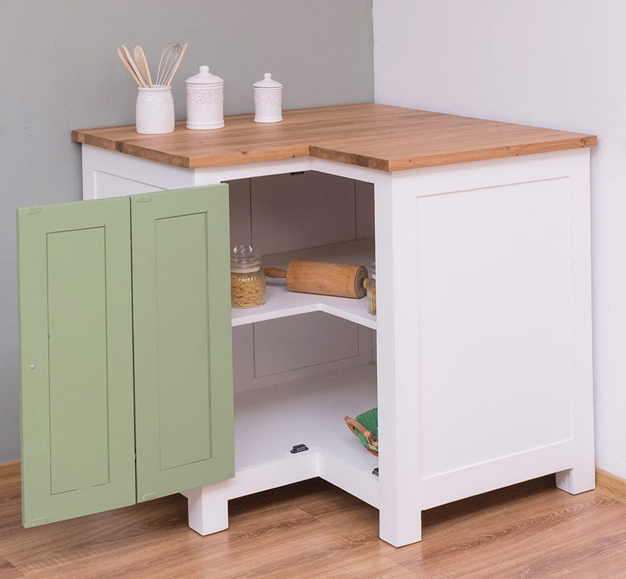 MAISON fenyőfa konyhaszekrény sarokelem tölgyfalappal 90 cm