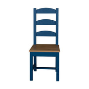 Tengerészkék színű, festett fenyőfa étkezőszék, natúr tölgyfa ülőlappal.