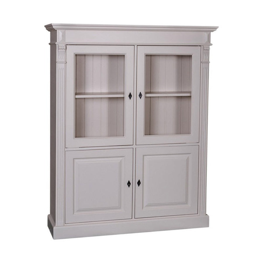 Fenyőfából készült vitrines könyvszekrény. Festett, törtfehér